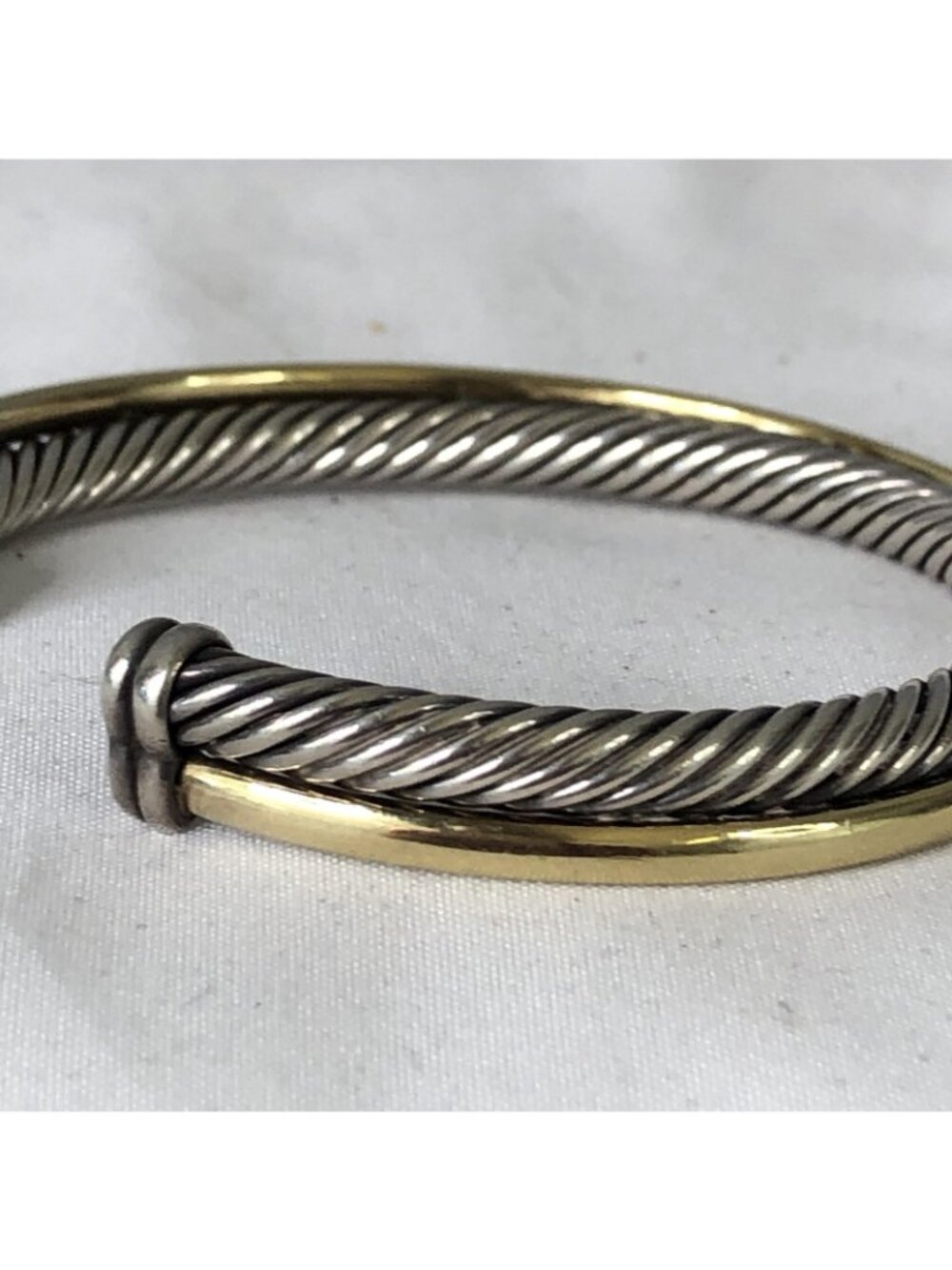 David Yurman Sterling Silver 925 Cuff Bracelet Two Tone Cable Jewelry Modern - Picture 15 of 16